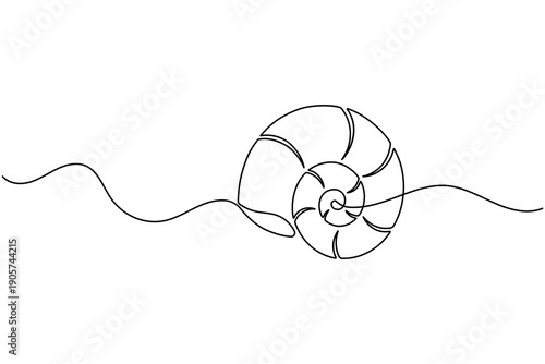 Seashell icon continuous one line art style minimal  outline beach design