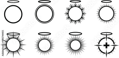 Icon set of diverse oval halo designs for creative projects