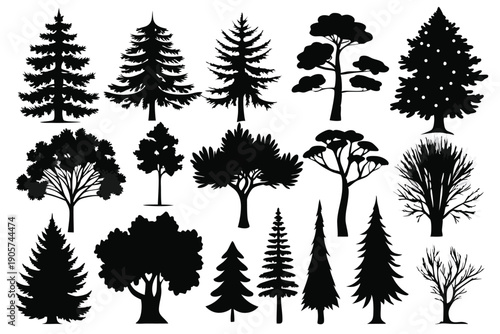 Wallpaper Mural set of tree silhouette line art vector illustration with a white background Torontodigital.ca