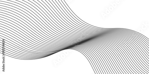 Modern flowing dots particles wave pattern 3D curve halftone black gradient curve shape isolated on white background abstract simple art