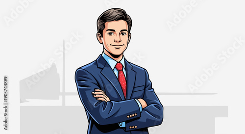 Confident Businessman Standing Arms Crossed in a Professional Suit.
