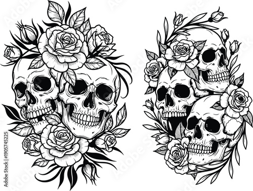 Floral Skull Gothic Sugar Skulls with Roses for Adults Printable