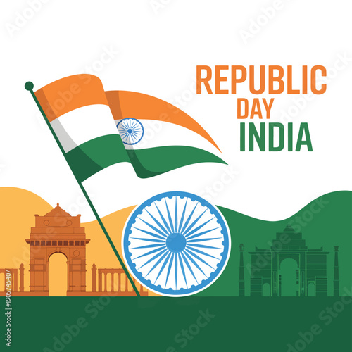 Indian flag waving over India Gate and Gateway of India Ashoka Chakra Republic Day Independence Day