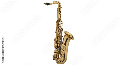 Gold tenor saxophone with intricate engravings on black background
