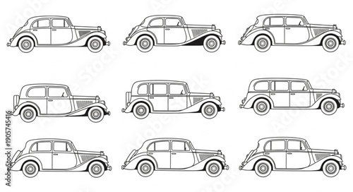 Vintage Hand Drawn Classic Car Collection.