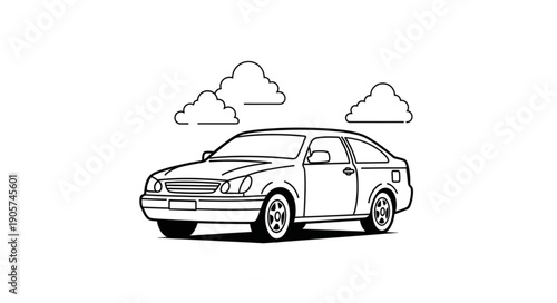 Illustration of a modern car with a sleek design and four doors, perfect for transportation.