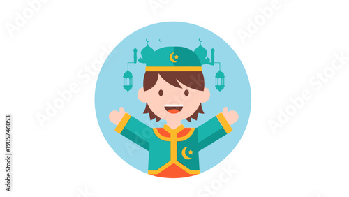 Young Girl in Traditional Costume Celebrating Eid