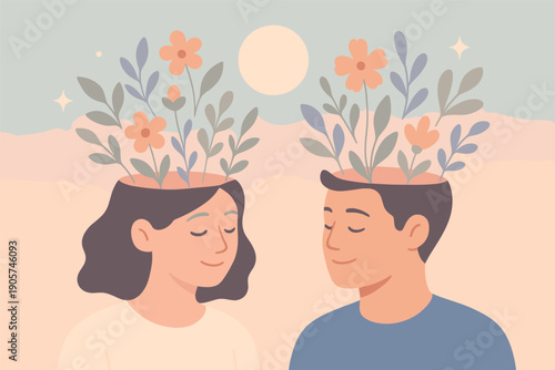 Mindful connection: couple with nature in their thoughts on a calm evening
