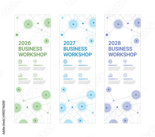 Modern business banner templates with abstract geometric patterns. Perfect for workshops, events, conferences, presentations, or branding projects, combining style and professionalism.