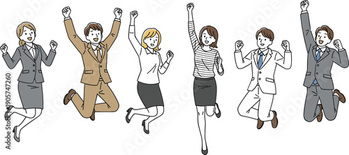 Set of happy jumping business professionals celebrating success for corporate recruitment human resources and career growth design