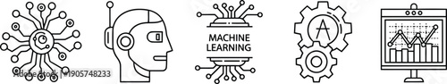 Machine Learning Icon Set: A collection of meticulously crafted line art icons symbolizing the core elements of machine learning.