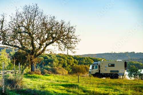 Offroad camper 4x4 truck on nature