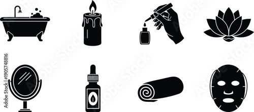 Spa and wellness icon set for relaxation and self care concepts