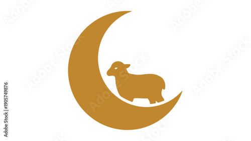 Golden Sheep Silhouette on Crescent Moon