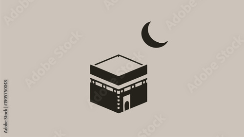 Kaaba Icon with Crescent Moon