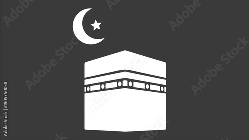 Kaaba and Crescent Moon Icon