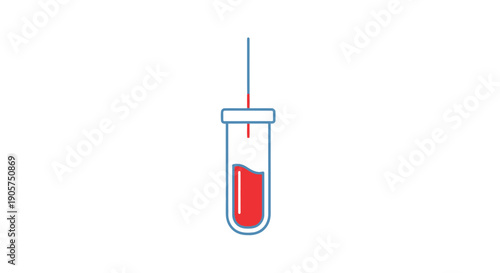 Minimalist outline icon depicting a blood sample collection into a laboratory test tube possibly representing a medical test or donation procedure.