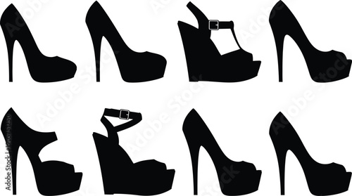 High heel icon set stiletto shoe silhouettes for fashion and design