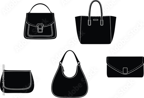 Handbag icon set for designers and developers various purse styles