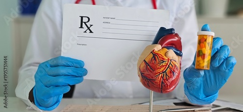 Wallpaper Mural A healthcare professional reviews a prescription while holding a model of a human heart Torontodigital.ca