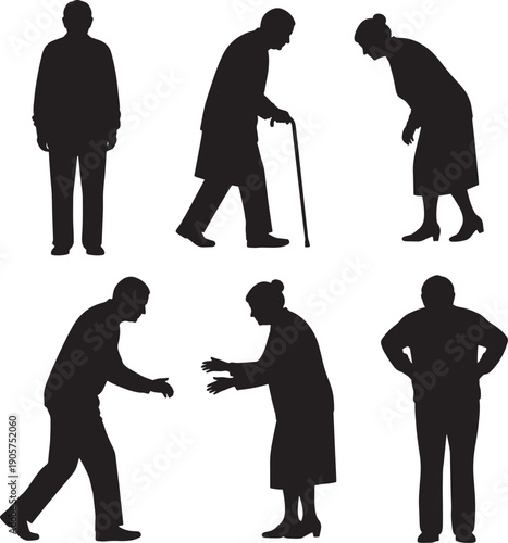 Elderly senior people silhouettes group collection of old pensioners