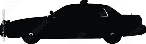 Police car silhouette stands in profile against a plain white background to represent law enforcement and emergency services.