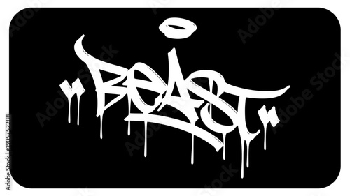 Beast Mode Graffiti Tag. Bold Hand-Drawn Urban Street Art Lettering with Sharp Aggressive Lines and Grungy Marker Texture.