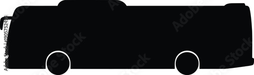 Bus silhouette depicts a large public transport vehicle moving along a route for urban commuting.