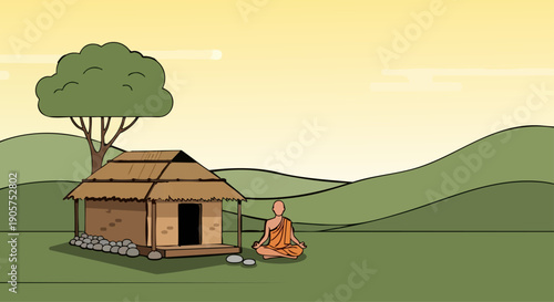 Ashram spiritual life flat vector iilustration