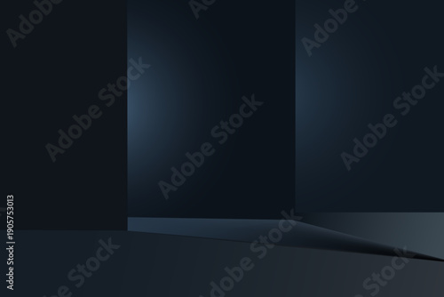 Interior dark room, hangar with concentrate wall and floor, fog and mist environment. 3d render.