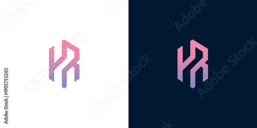 Sleek abstract geometric logo combining letters P and R within a hexagonal shape. Dynamic purple and pink gradient provides a modern visual identity for contemporary branding
