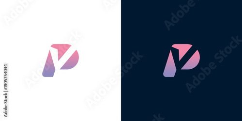 Modern abstract letter P and V logo design with a vibrant gradient color palette, perfect for innovative branding and corporate identity