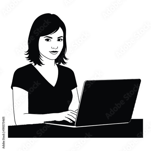 young woman working on laptop