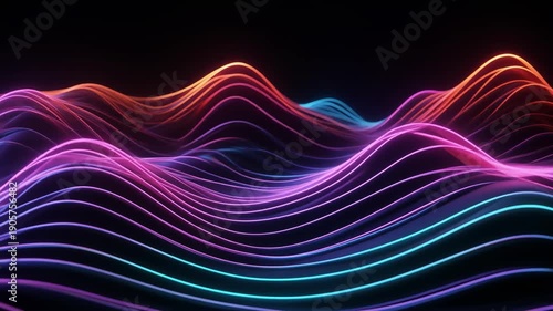 Multi-layered glowing wave lines in 3D background animation
