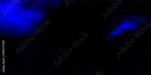 A vibrant blue nebula glows within the dark expanse of the cosmos, featuring a bright planet and shimmering stars that dance across the vast night sky of the infinite universe