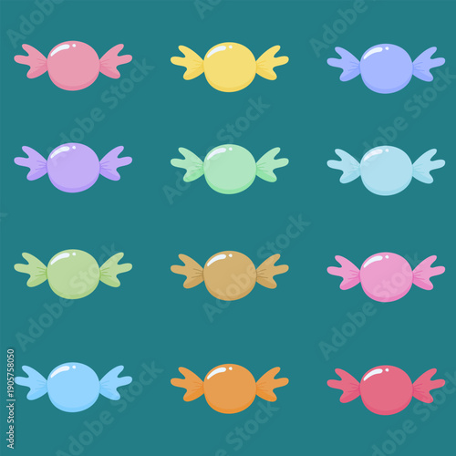Colorful Cute Candy Set, Sweet Bonbon Illustrations in Pastel Colors, Vector Collection