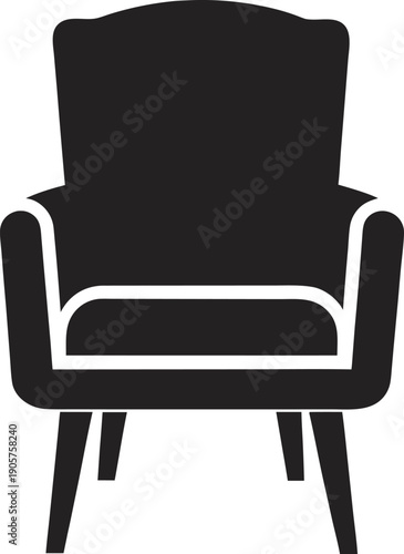 Black armchair with curved backrest and four wooden legs furniture