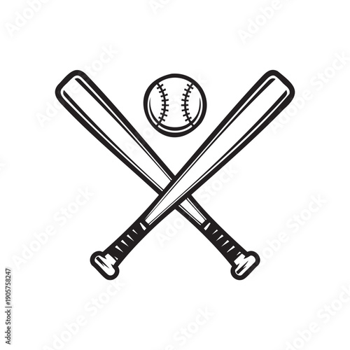 Crossed baseball bats with ball isolated on transparent background