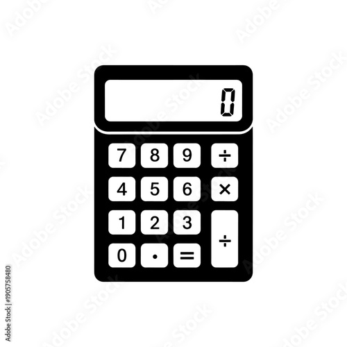 A black silhouette of a standard electronic calculator with a digital display silhouette