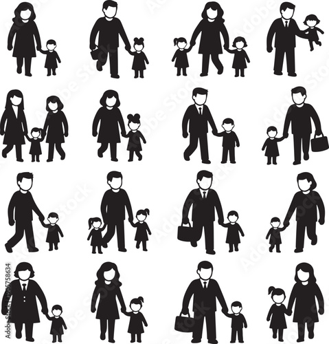 Family walking silhouette graphic seamless pattern background wallpaper