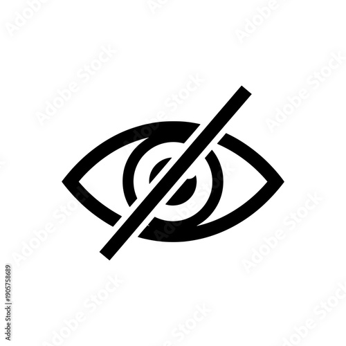 A striking black eye icon with a diagonal slash a powerful visual silhouette