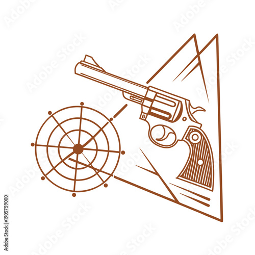Brown revolver and target with dynamic lines