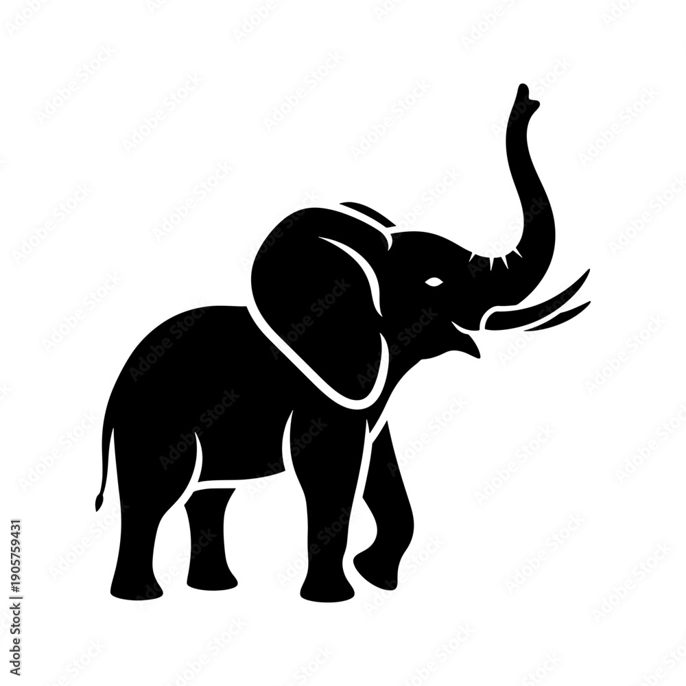 Obraz premium A striking black silhouette of an elephant with its trunk raised high silhouette