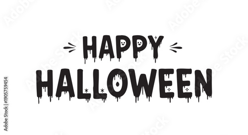 Halloween greeting with dripping spooky text and ghost faces design