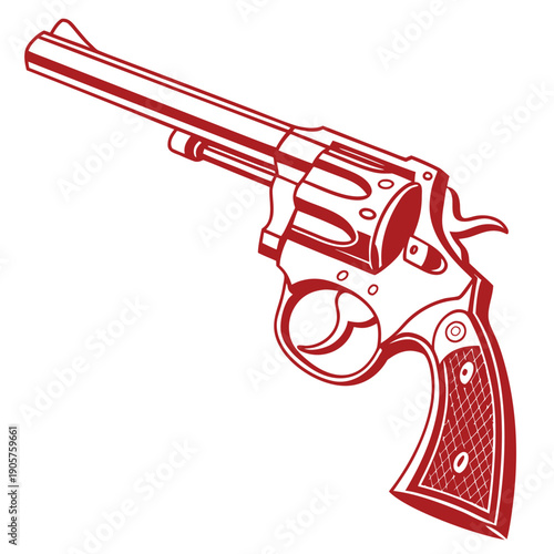 Red revolver handgun with wooden grip and detailed barrel
