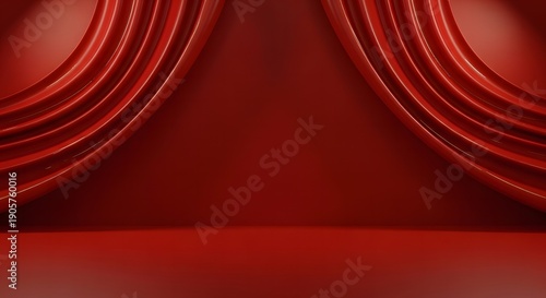 Red curtain backdrop with layered folds and shadows creates a dramatic stage setting for presentations or performances like 1.jpg