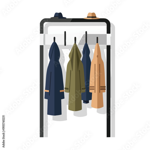 Modern Clothing Rack with Stylish Overcoats and Jackets for Fashion and Wardrobe Organization