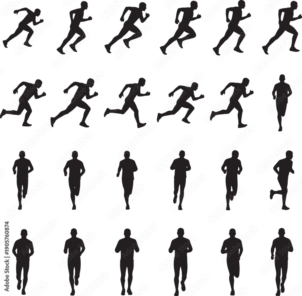 Obraz premium Male runner silhouette set showing front and side running view pose