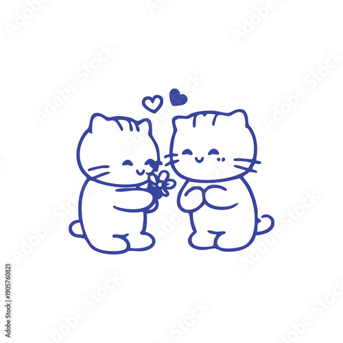 Adorable Cartoon Cats Sharing a Romantic Moment