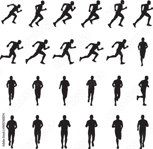 Male runner silhouette set showing front and side running view pose